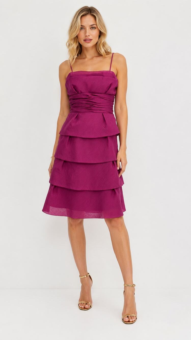 Max and Cleo Tiered Monte Carlo Mini Dress Women Size 2 Boysenberry New Cocktail